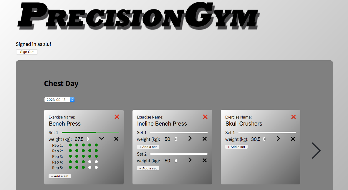 screenshot precision-gym app